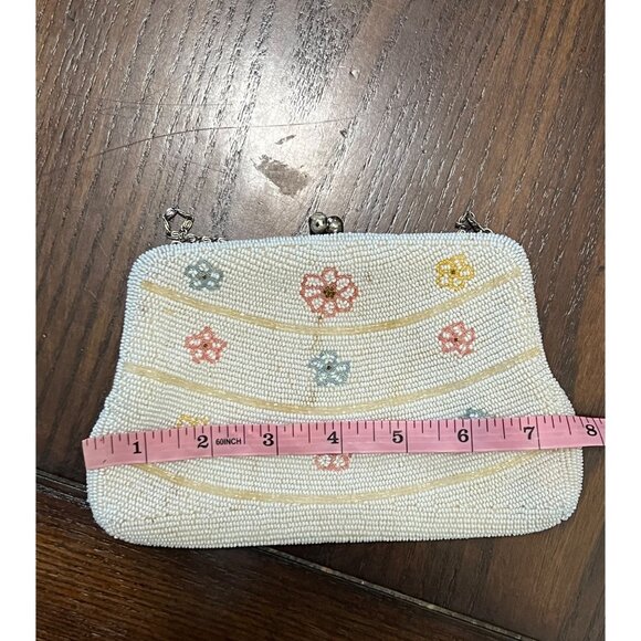 Vintage Jorelle Bags Handmade Beaded Coin Purse Bag Flower Print Made Japan - Picture 8 of 9